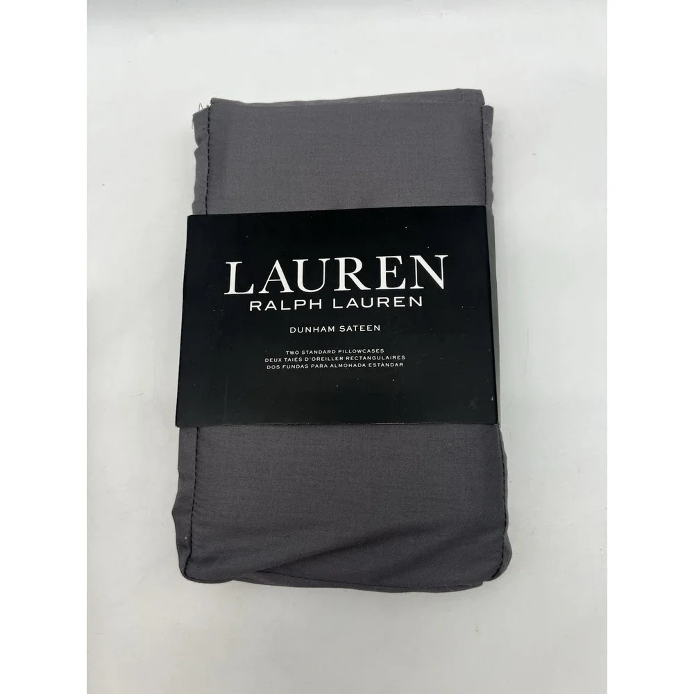 Lot 2 Ralph Lauren Dunham Sateen Standard Pillowcases Charcoal Gray 100% Cotton